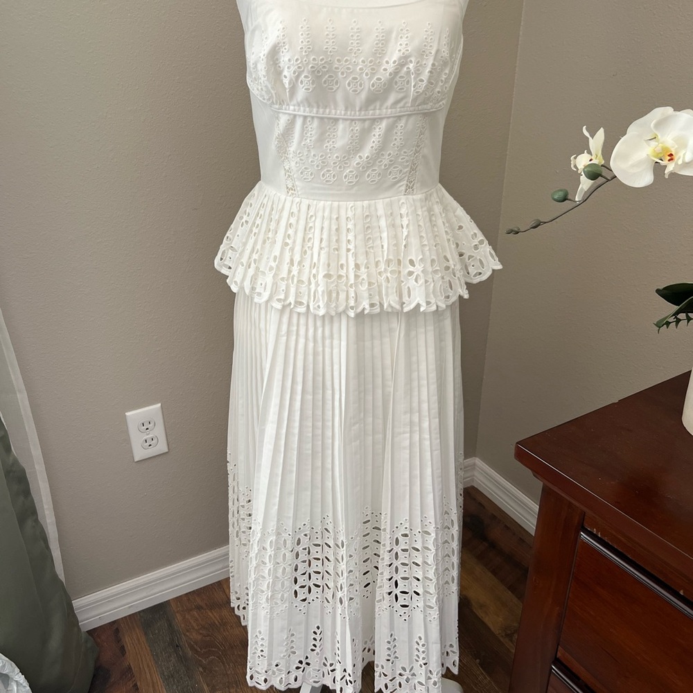 Gianni Bini White Strapless Peplum Midi Dress